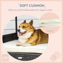 Wicker Dog House Outdoor with Canopy, Rattan Dog Bed with Water-resistant Cushion, Raised Dog Bed for Small, Medium Dogs up to 66 lbs, 19.75" in Length, Brown Wicker, White Cushion