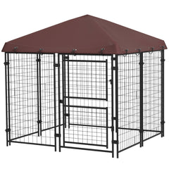 4.6' x 4.6' x 5' Dog Kennel Outdoor with Waterproof Canopy, Large Door