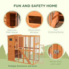 Wooden Outdoor Catio with Platforms, Asphalt Roof, Ramps, Natural