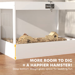 Hamster Cage with Openable Top & Lock, Hut, Transparent Acrylic Panels, Accessories, for Dwarf Hamster Gerbil, White