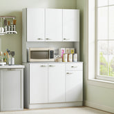 71" Kitchen Pantry Cabinet, Tall Storage Cabinet with Microwave Stand, Modern Kitchen Hutch with Countertop, 6 Doors, Storage Drawer, 3 Adjustable Shelves for Living Room, Dining Room, White