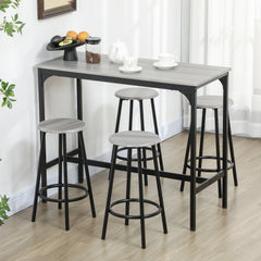 5-Piece Counter Height Bar Table Set, Rustic 43.25" Dining Table with 4 Bar Stools, Kitchen Table with Wooden Top for Pub, Dining Room, Gray