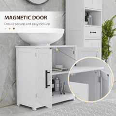 Farmhouse Pedestal Sink Storage Cabinet, Bathroom Sink Cabinet with 2 Barn Doors and Adjustable Shelf, White