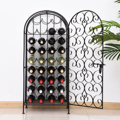 35 Bottle Wrought Iron Wine Rack Cabinet with Lock, Black