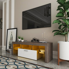 20 Minutes Quick Assembly Brown Simple Modern TV Stand With The Toughened Glass Shelf Floor Cabinet Floor TV Wall Cabinet Brown WhiteTV Bracket With LED Color Changing Lights For Living Room