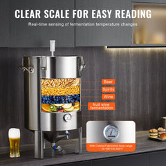 304 Stainless Steel Kettle, 16 GALLON Beer Brew Fermentor, Brew Bucket Fermentor For Brewing, Home Brewing Supplies With Base, Kettle Stock Pot Includes Lid, Handle, Valve, Spigot, Thermometer