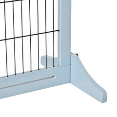 71" W x 27.25" H Extra Wide Freestanding Pet Gate with Adjustable Length Dog, Cat, Barrier for House, Doorway, Hallway, Blue-Gray
