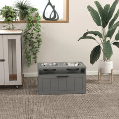 Elevated Dog Bowls, Large Breed Raised Dogs Bowl Stand With 2 Stainless Steel Bowls, Storage Drawer And Slow Feeder Mat