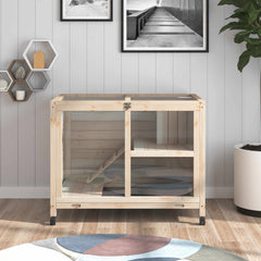 Rabbit Hutch with Wheels, Desk and Side Table Sized, Wooden Rabbit Cage, Waterproof Small Bunny Cage with Removable Tray, Openable Roof, for Rabbits, Chickens, Ducks, Indoor/Outdoor, Natural