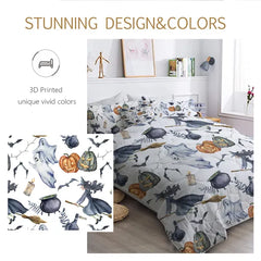 8pcs Halloween Comforter Set, Witch Pattern Bed In A Bag Bedding With Comforter Sheet Sham - 1 Comforter, 2 Pillow Shams, 1 Flat Sheet, 1 Fitted Sheet, 1 Cushion Cover, 2 Pillowcases All Season