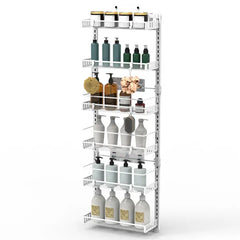 Over The Door Pantry Organizer 6-Tier Pantry Door Organizer Carbon Steel 110LBS Loading Easy Install Behind Door Storage For Closet Kitchen Bathroom 50.19'H 17.12'W 5.51'D