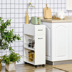 6.25" x 20.5" x 28.25" Rolling Narrow Bathroom Side Storage Cabinet