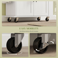Rolling Island with Wheels for Kitchen, Kitchen Island on Rollers with Power Outlets, Drawer, and Doors, White