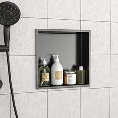 12 X 12 In Stainless Steel Shower Niche - Gunmetal Black, Waterproof, Easy Installation, Corrosion-Resistant