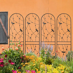 4 Pack Metal Garden Trellis 86.7" X 19.7" Rustproof Trellis For Climbing Plants Outdoor Flower Support Dragonfly Deco Black