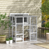 Catio Outdoor Cat Enclosure, Window Box Wooden Cat House with Bridge Platforms, White