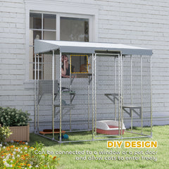 79" Galvanized Steel Large Catio with Waterproof Canopy, Sleeping Box, Jumping Platforms, for 1-3 Kittens, Silver