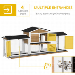 90.5" Wooden Rabbit Hutch Bunny Cage Pet Playpen House Enclosure with Double Side Run Boxes, No Leak Tray, Ramp, for Rabbits, Chickens, Ducks, Guinea Pig and Small Animals, White