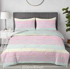 Striped Comforter Set Full Size, Rainbow Comforter Bedding Set Pink Yellow Green Purple 3 Piece, 1 Comforter And 2 Pillow Shams