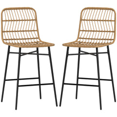 Rattan Counter Bar Stools Set of 2, 26" Counter Height Barstools with Back, Bar Chairs for Kitchen Island, Brown
