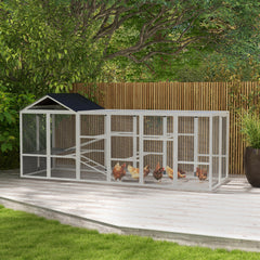 Wooden Chicken Coop Run for 6 - 10 Chickens, Hen House Add-On with Storage, Perches, 141.75" x 48" x 61", Gray