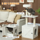 Cat Tree with Litter Box Enclosure, Scratching Posts, Bed, Climbing Platforms for Indoor Cats, White