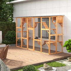Large Catio with Multiple Shelves & Bridges, Catio with Ramps, Cat Window Box Enclosure for Outdoor Use, Orange