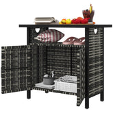 Outdoor Pool Towel Storage Cabinet Organizer, Outdoor Bar Table With Shelf And Cabinet, Pool Towel Holder Pool Valet With Weather-Resistant PE Rattan And Steel Frame, Mixed-Gray
