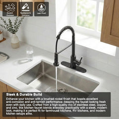 Industrial Kitchen Faucet With Pull Down Sprayer, Single Handle Stainless Steel Kitchen Faucet, 1 Or 3 Hole Installation, Farmhouse Style, Matte Black