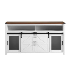 U_STYLE 59.3''Sideboard With Sliding Barn Door And Mesh Panels,Farmhouse Buffet With Open Storage,Suitable For Living Room, Hallway, Balcony,Kitchen, Office