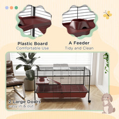 48" L Small Animal Cage, Pet Play House for Rabbit Hutch or Ferret with Feeder, Rolling Wheels, Platform, Ramp