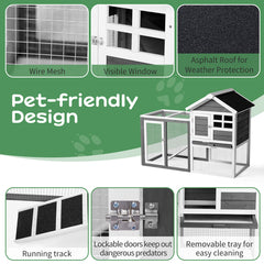 House Type With Ladder Gray Fir Wood Chicken Rabbit Cage