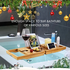 Bathtub Caddy Tray Crafted Bamboo Bath Tray Table Extendable Reading Rack Tablet Phone Holder For Valentines'S Day