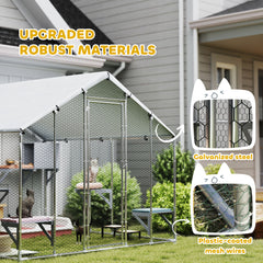 94.5" Extra Large Metal Outdoor Catio with Waterproof Cover, 2 Resting Boxes, 7 Jumping Platforms, for Multiple Cats
