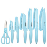 Kitchen Knife Set With Guards, 13 Piece Blue Non-Stick Stainless Steel Boxed Knives Set, Anti-Rust And Dishwasher Safe, 6 Knives With 6 Blade Covers And Kitchen Shears