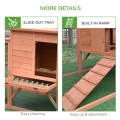 96.5" Chicken Coop Wooden Hen House Poultry Cage Pen Portable with Wheels and Nesting Box, Chicken Cage for Backyard Outdoor, Natural