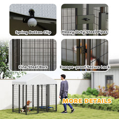Outdoor Dog Kennel with Roof with Escape-proof Lock, UV-Resistant & Waterproof Cover, 5.9' x 4' x 6', Silver