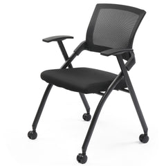 2 Pack Stackable Conference Room Chairs With Wheels, Folding Office Chair With Rebound Back, Padded Seat For Training Room, Guest, Reception, Event, Capacity 350lbs, Black