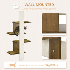 Wall-Mounted Cat Tree, 4-Layer Cat Wall Shelves Furniture with Scratching Board, Kitten Activity Center with Cushions, Natural