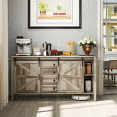 59" Buffet Cabinet, Farmhouse Sideboard with Thick Top, 2 Barn Doors, 4 Drawers and 2 Adjustable Shelves, Gray Wash