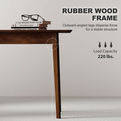 47.2" Rectangle Dining Table for 4, Mid-Century Modern Kitchen Table with Rubber Wood Legs for Dining Room, Walnut