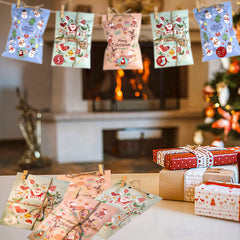 48 Pack Christmas Advent Calendar Bags Kit Envelope Shape Paper Gift Bags With Advent Numbers Stickers Clips And Rope Santa Claus Snowman Pattern Goodie Candy Treat Bags For Xmas Party Tree Decoration
