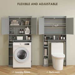 Modern Over the Toilet Storage Cabinet with 2 Doors, Above Commode Storage Cabinet with Toilet Paper Holder, Gray