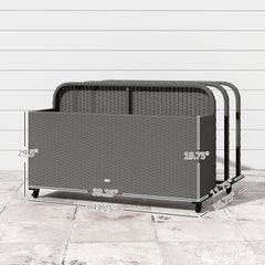 Rattan Pool Float Storage Organizer With Wheels, Mixed Gray