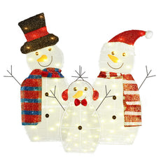 3Pcs 2D Christmas Snowman Yard Decoration Snowman Family Outdoor Decoration With 90Pcs LED Warm Yellow Lights 8 Lighting Modes IP44 Waterproof For Christmas Holiday Display