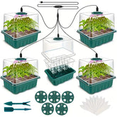 5-Pack Seed Starter Kit With LED Grow Lights – Indoor Propagation Trays With Adjustable Humidity Dome & Clear Cell Seedling Trays, Mini Greenhouse Seed Starting Set For Plants & Vegetables