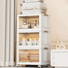 3Pcs Foldable Storage Bins With Lid Front Magnetic Door Collapsible Stackable Closet Organizer Containers With 4Pcs 360° Rotatable Wheels 8Pcs Small Wheels