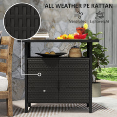 Outdoor Pool Towel Storage Cabinet Organizer, Outdoor Bar Table With Shelf And Cabinet, Pool Towel Holder Pool Valet With Weather-Resistant PE Rattan And Steel Frame, Espresso