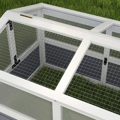 PawHut Wooden Tortoise Habitat Outdoor W Bottomless Design, Doors, PC Sun Panel Windows, For Small Animals, Rabbit, Light Gray
