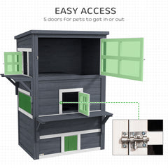 Cat House, Outdoor 3-Tier Kitty Shelter, Weather Resistant, w/ Escape Door